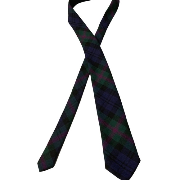 100% Wool Green Blue Purple Tartan tie - Picture 2 of 5